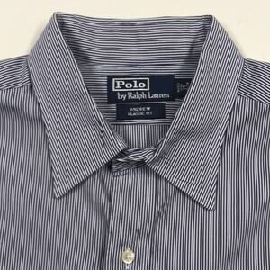 RALPH LAUREN POLO Mens 17 Blue Stripe Dress Shirt